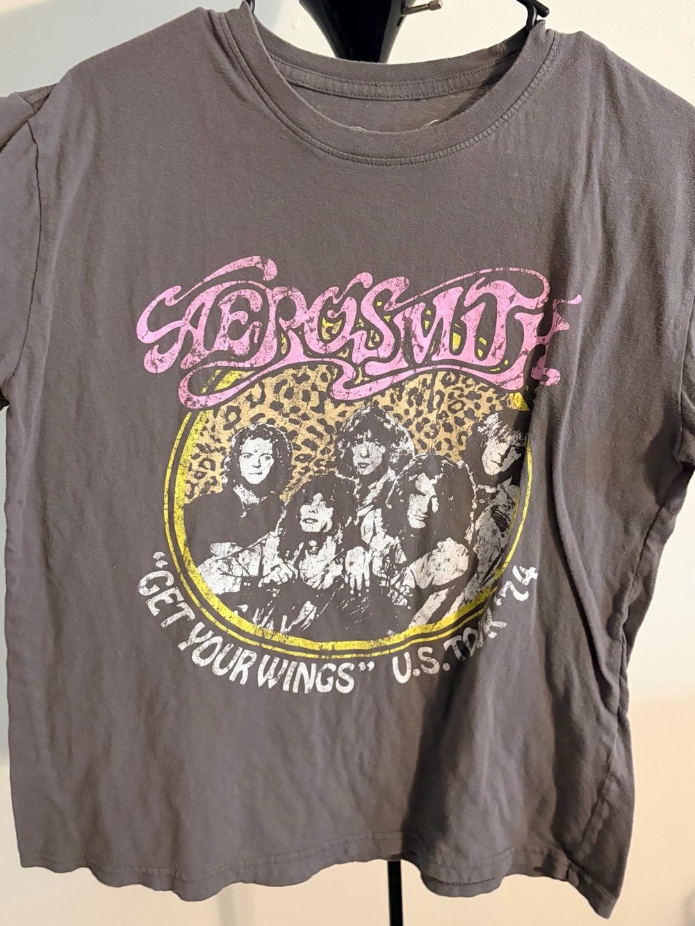 Famous Stars & Straps Gray Tee with Pink & Yellow Graphic